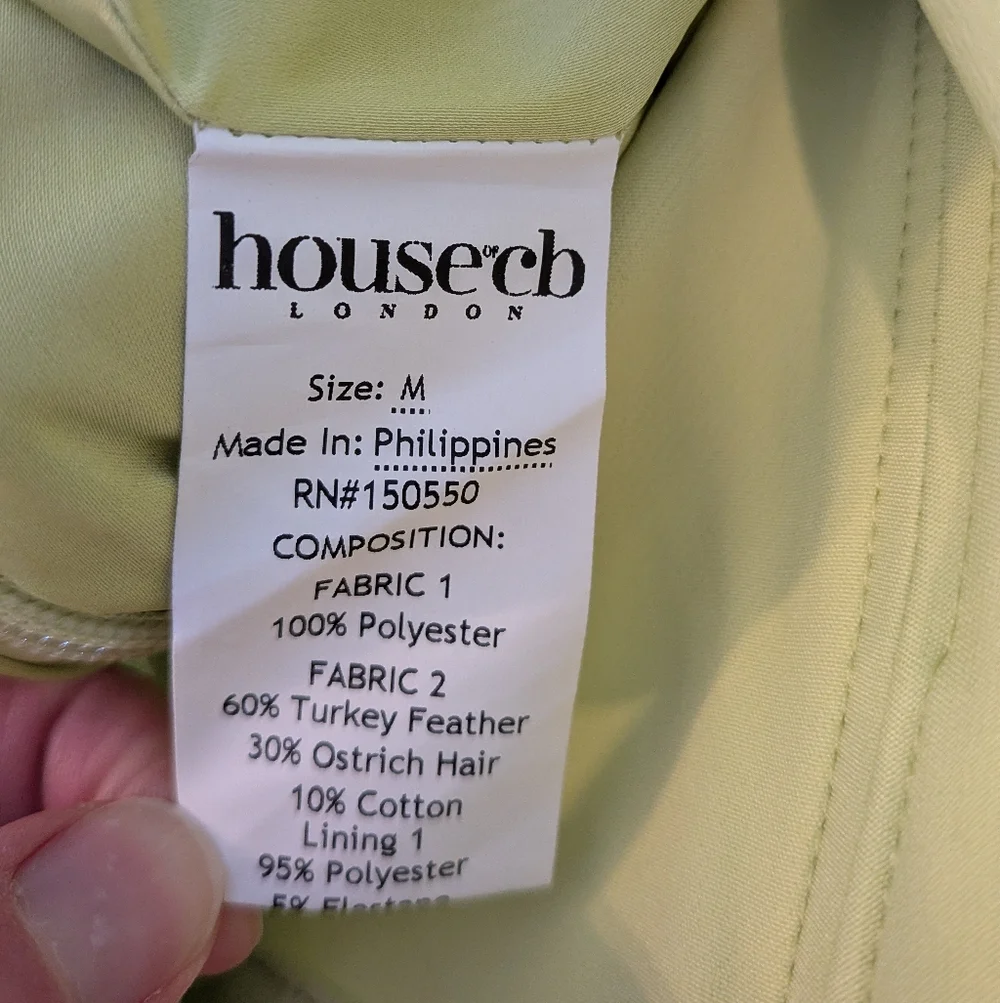 HOUSE OF CB Alessia Asymmetric Feather Trim Midi Dress in Lime Green Size M - Picture 15 of 16